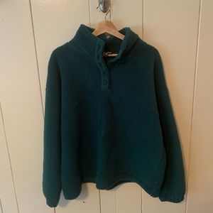 Loft dark teal Sherpa quarter sweater